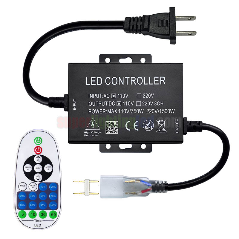 AC110-220V 1500W, RF 23Keys LED Dimmer Controller, For Metro Lighting, Shopping Mall Lighting, Connect 110V 220V High Voltage Single Color LED Strip, LED Neon Flex Rope Light